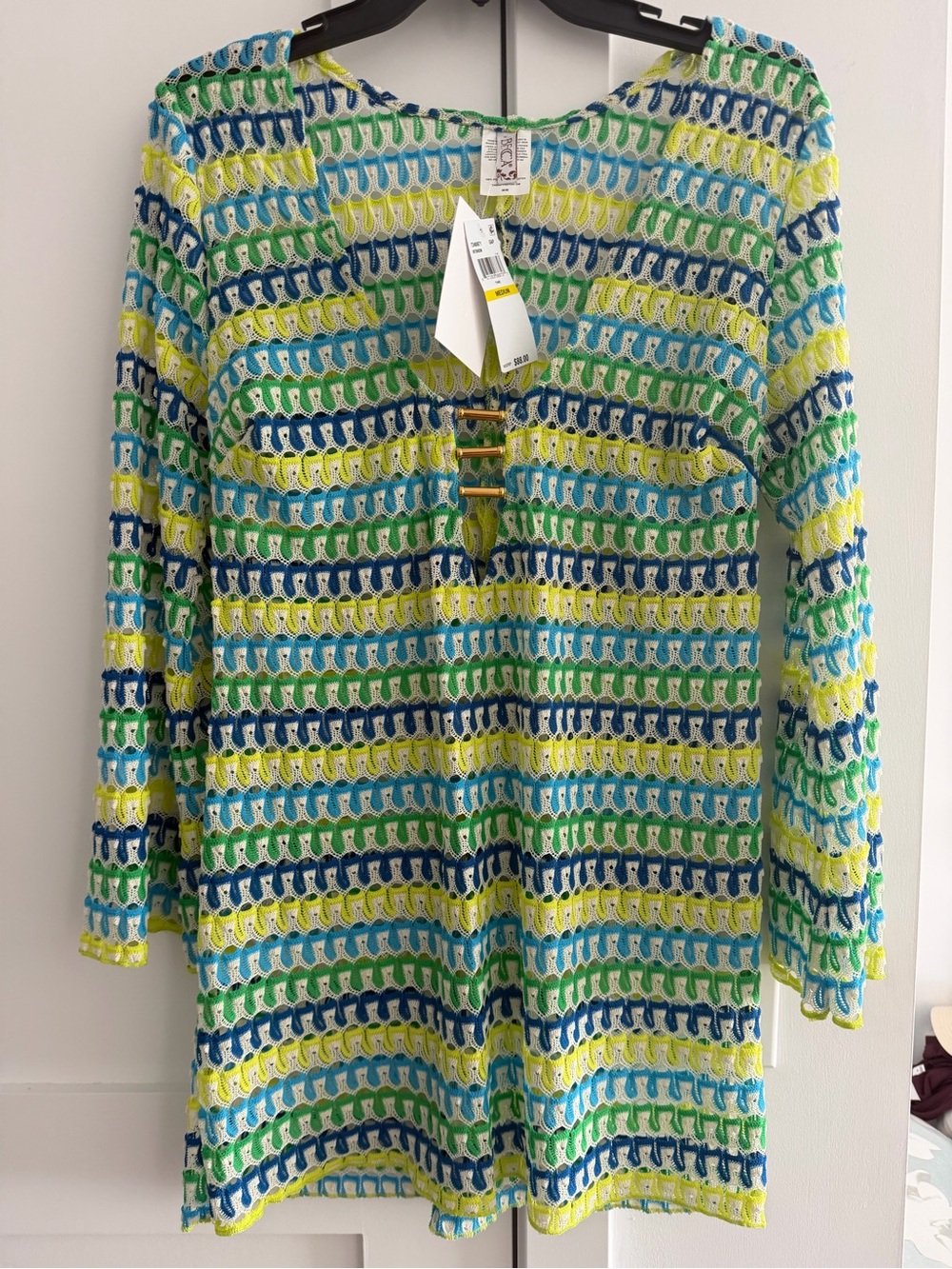 BECCA Crochet Open-Knit Coverup in Blue, Green & Yellow